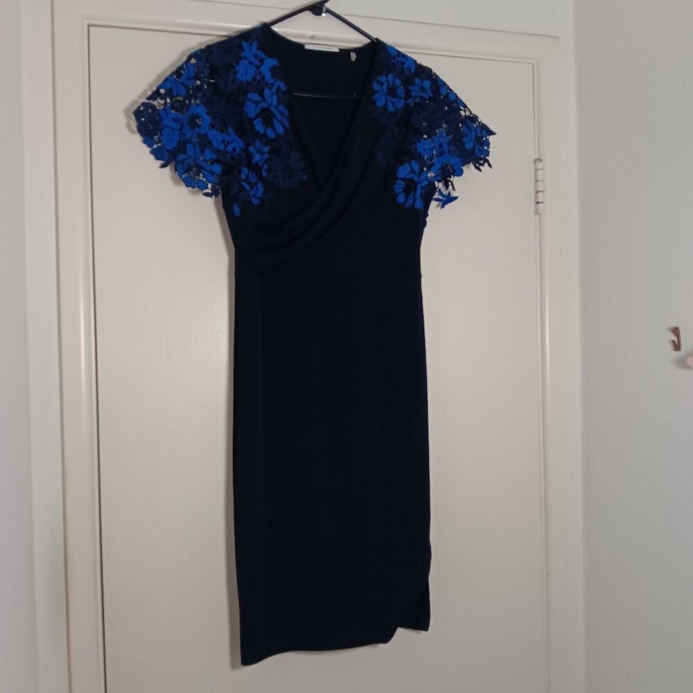 T-tahari  sheath or wrap-style midi dress navy  blue xs